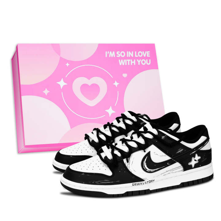 Nike Nike Dunk Black White, Ink Tide Leather Abrasion Resistant Slip Resistant Low top Skateboard Shoes Unisex Black