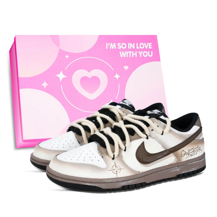 Nike Nike Dunk Black White, Mocha Tone Leather Abrasion Resistant Slip Resistant Low top Skateboard Shoes Unisex Brown
