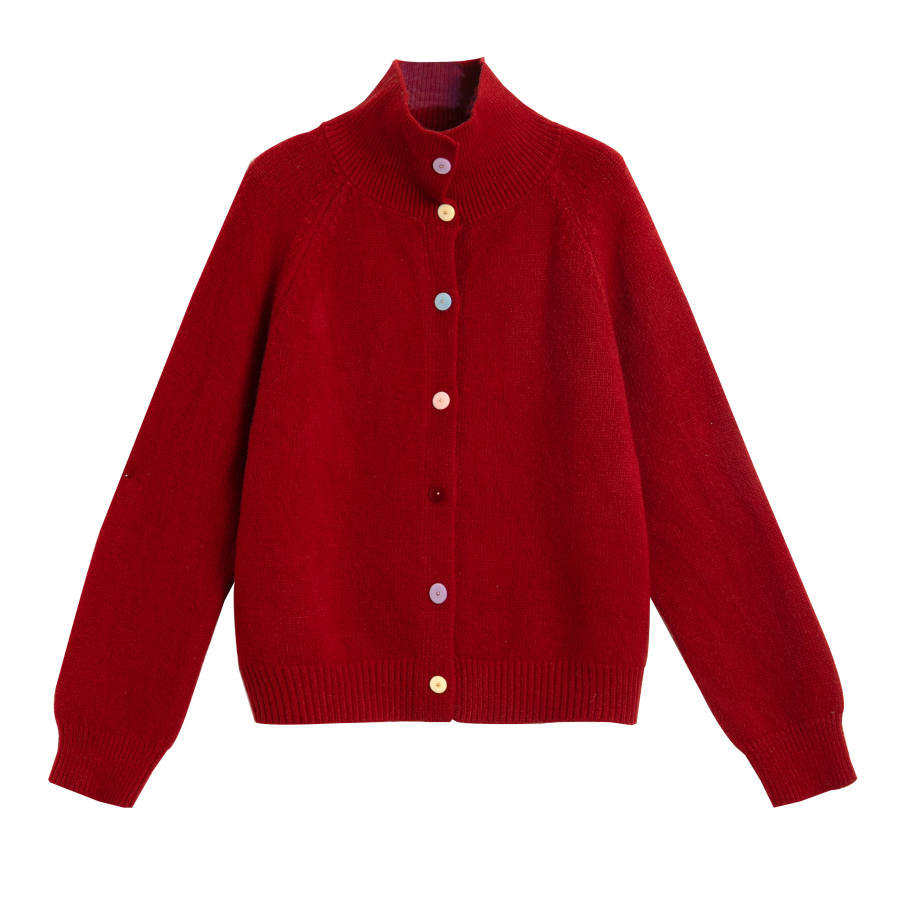 Tonlion Knitwear Women's Red Lapel Moderate Cardigan