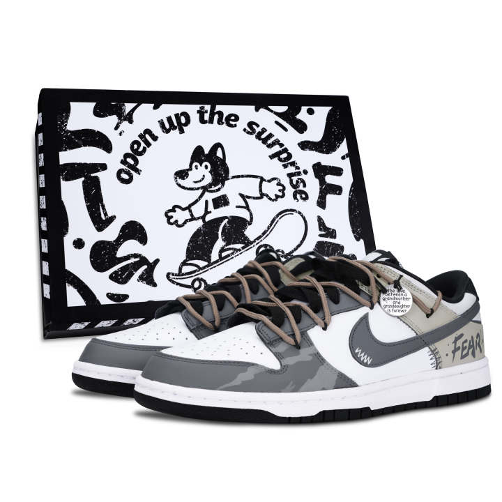 Nike Nike Dunk Black White, Gray Tone Camouflage Leather Low top Skateboard Shoes Unisex Gray