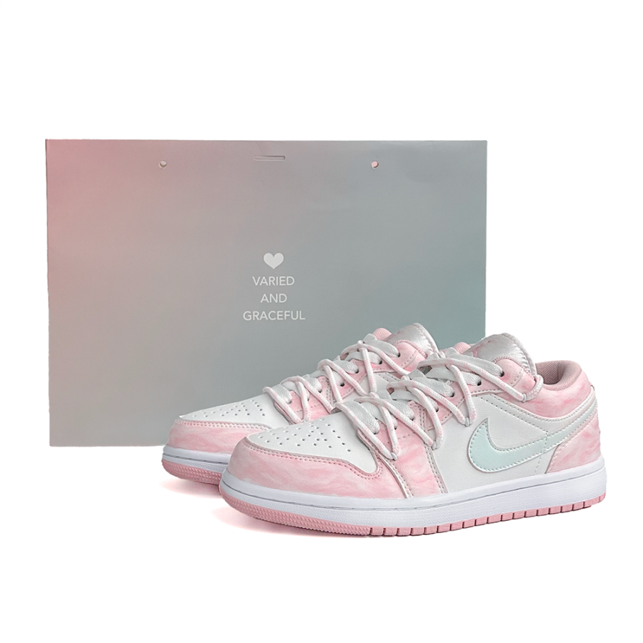 Jordan Jordan Air Jordan 1 Leather Abrasion Resistant Low top Children's Basketball Shoes Pink Teenagers