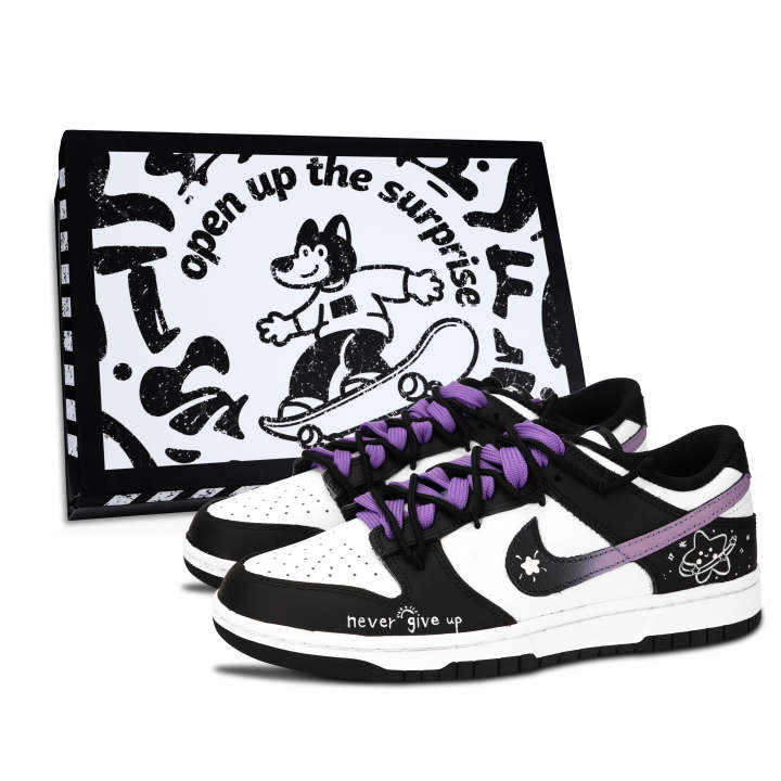 Nike Nike Dunk Black White, Purple Star Unabandoned Leather Low top Skateboard Shoes Unisex Purple