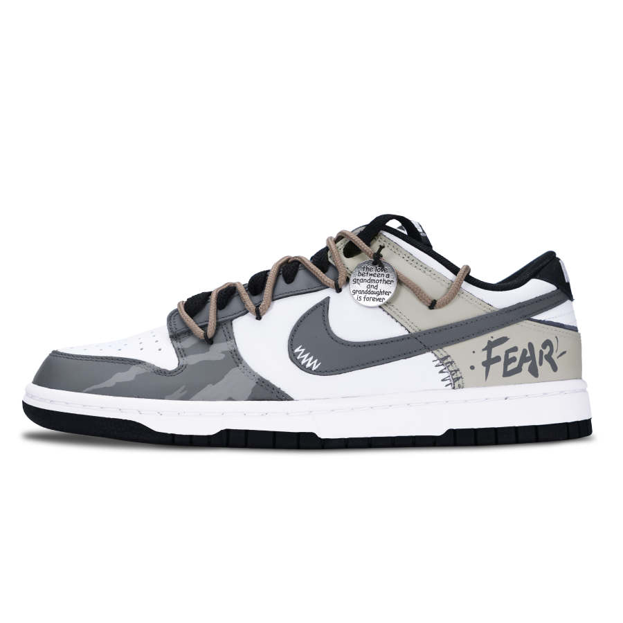 Nike Nike Dunk Black White, Gray Tone Camouflage Leather Low top Skateboard Shoes Unisex Gray