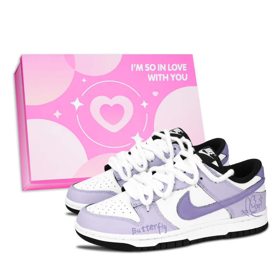Nike Nike Dunk Black White, Butterfly Shadow Purple Charm Leather Low top Skateboard Shoes Unisex Purple