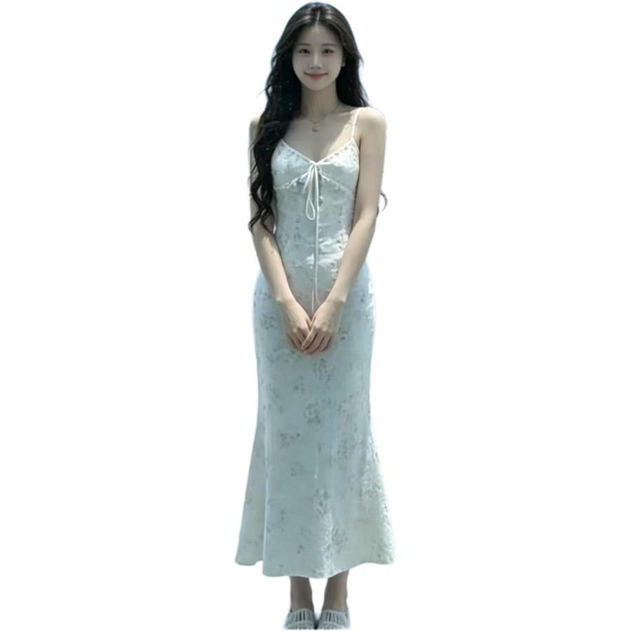 JBBCN Slip Dresses Women's White V Neck Thin Long