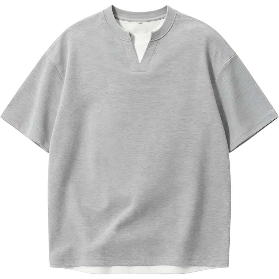 Lnga Landgre T Shirts Men's Henry Collar Moderate Mock Two Piece