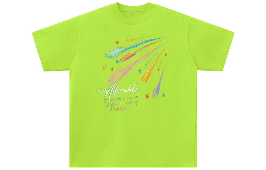 YALU T Shirts Unisex Neon Green Crew Neck Moderate Straight Fit