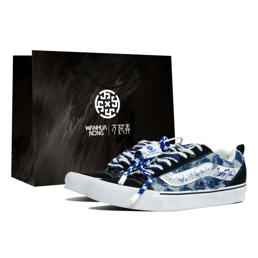Vans Knu Skool Wanhua Nong, Ge Yun Retro, Shopping Bag Abrasion Resistant Low top Skateboard Shoes Unisex Black White
