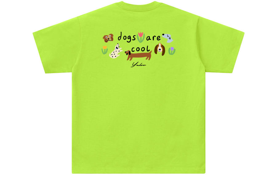 YALU T Shirts Unisex Neon Green Crew Neck Moderate Straight Fit