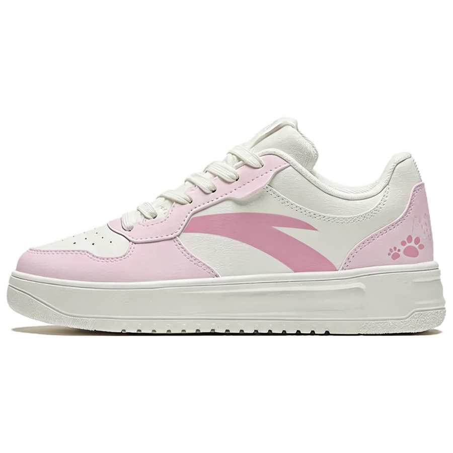 Anta Easy Pink Little Paw Synthetic Leather Slip Resistant Low top Skateboard Shoes Women's Niche Campus Style