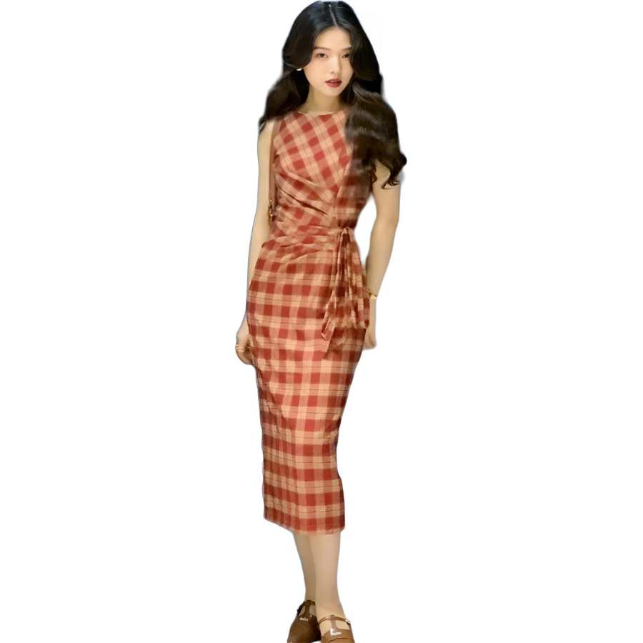 JBBCN Sleeveless Dresses Women's Red Crew Neck Thin Mid Length