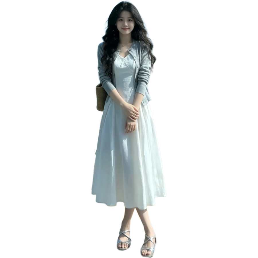 JBBCN Slip Dresses Women's White Dress Single Pack V Neck Moderate Mid Length