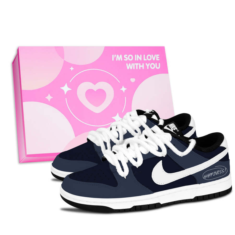 Nike Nike Dunk Black White Panda, Navy Blue Lucky Heal Leather Low top Skateboard Shoes Unisex Dark Blue