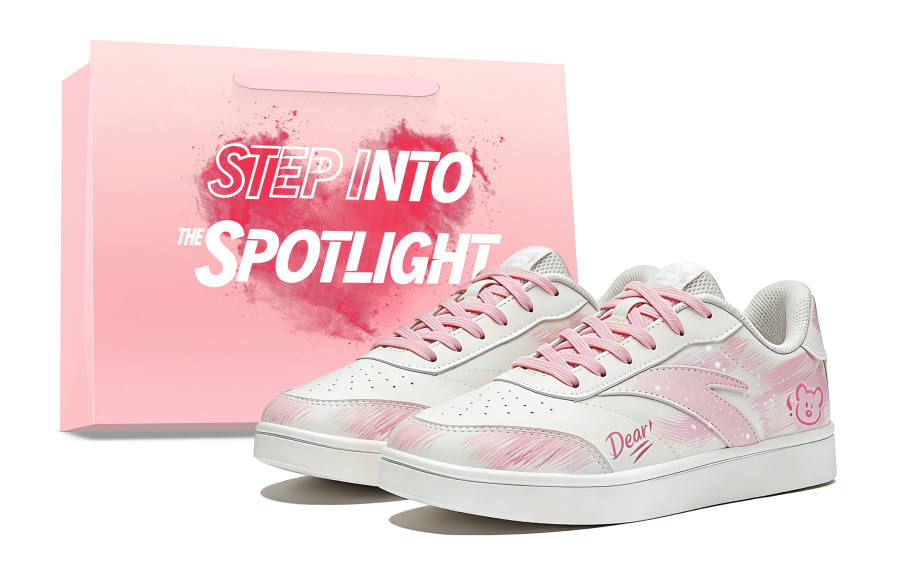 Anta Active Bear Love Fabric Abrasion Resistant Lightweight Slip Resistant Low top Skateboard Shoes Women's Pink White