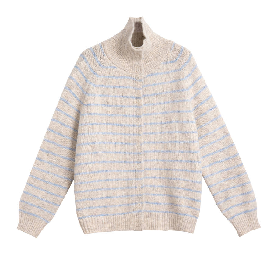 Tonlion Knitwear Women's Beige Apricot Lapel Moderate Cardigan