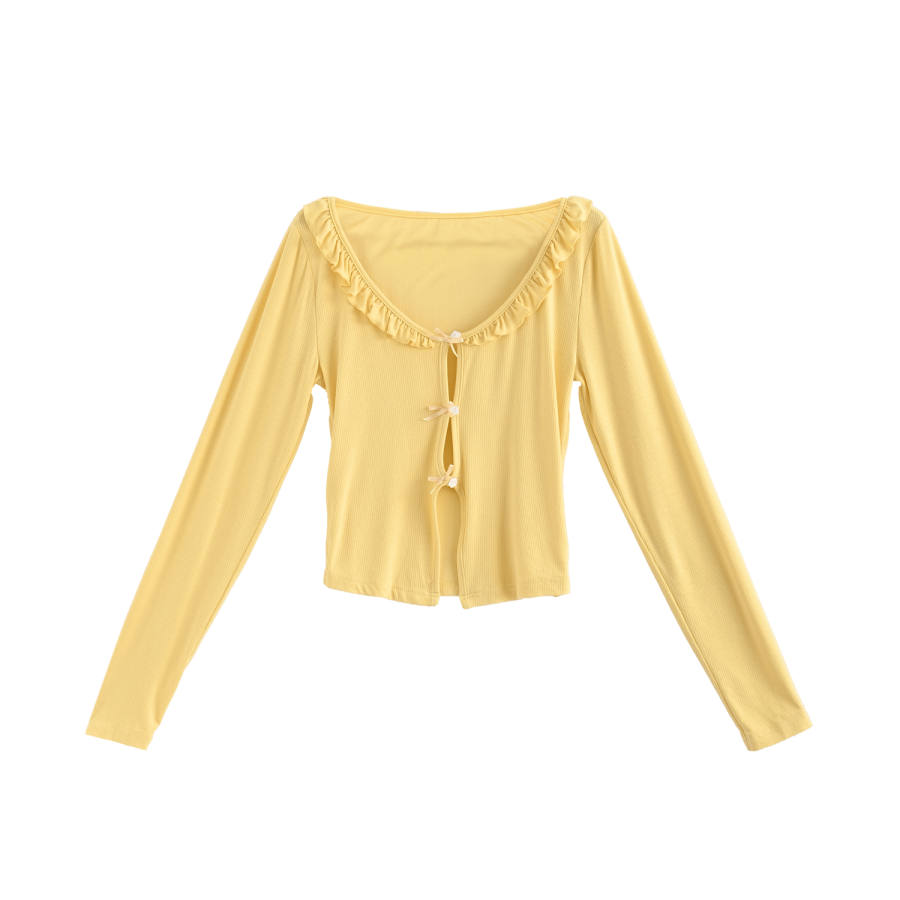 SNBL Cropped Coats Women's Yellow Crew Neck Moderate