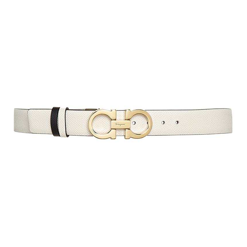 Ferragamo FERRAGAMO Cow Leather Belts Women's Black/Bone White Width 2.3cm