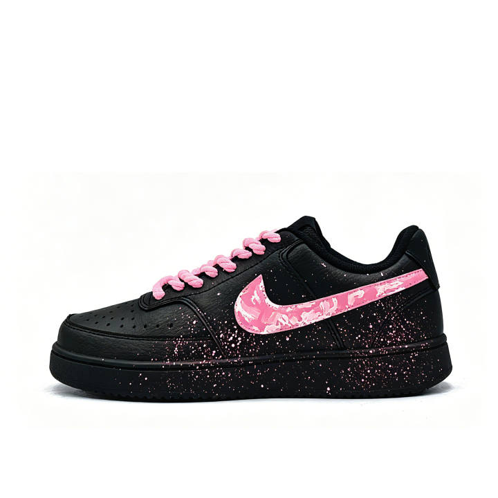 Nike Nike Court Vision Low Rose Synthetic Leather Low top Skateboard Shoes Unisex Black Pink