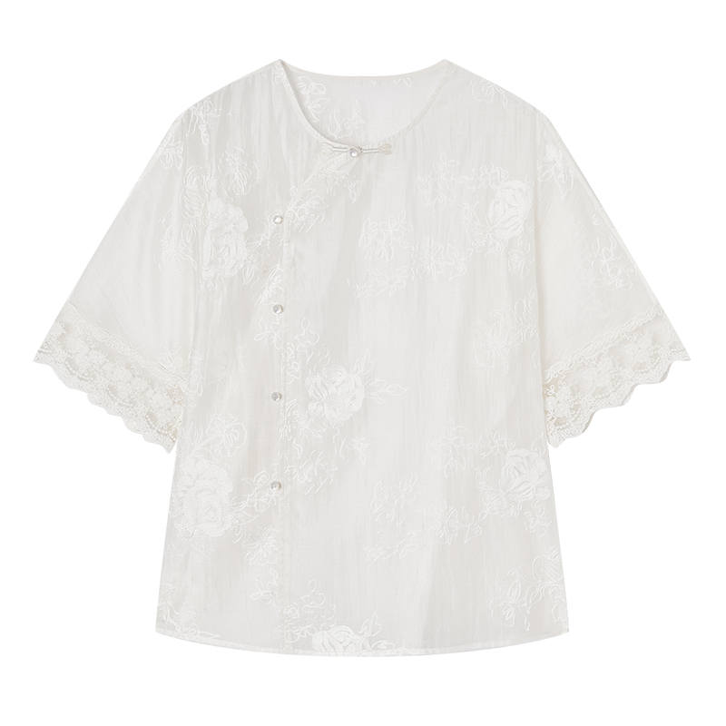 XIANGYING Shirts Women's Heron White Crew Neck Thin