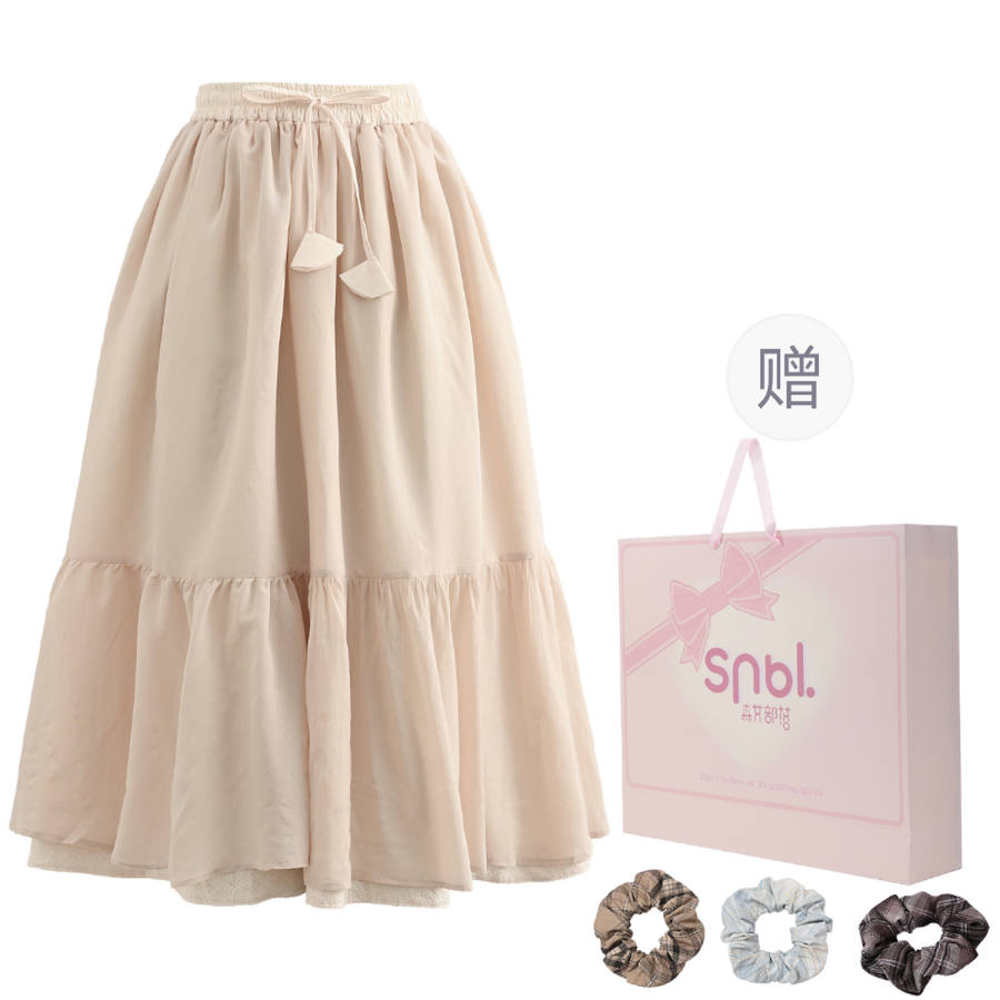 SNBL Casual Long Skirts Women's Apricot Moderate Mid Length A Line Skirt