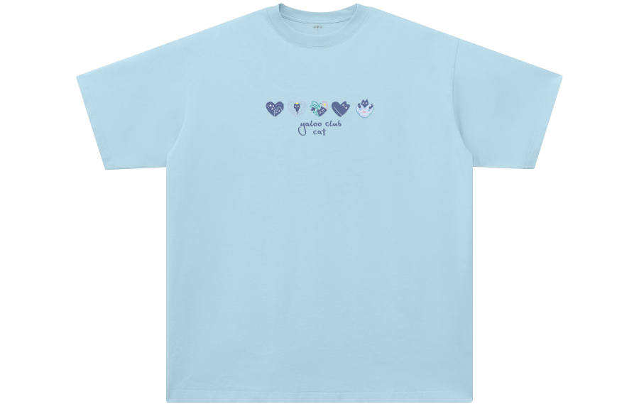 YALU T Shirts Unisex Misty Blue Crew Neck Moderate Straight Fit