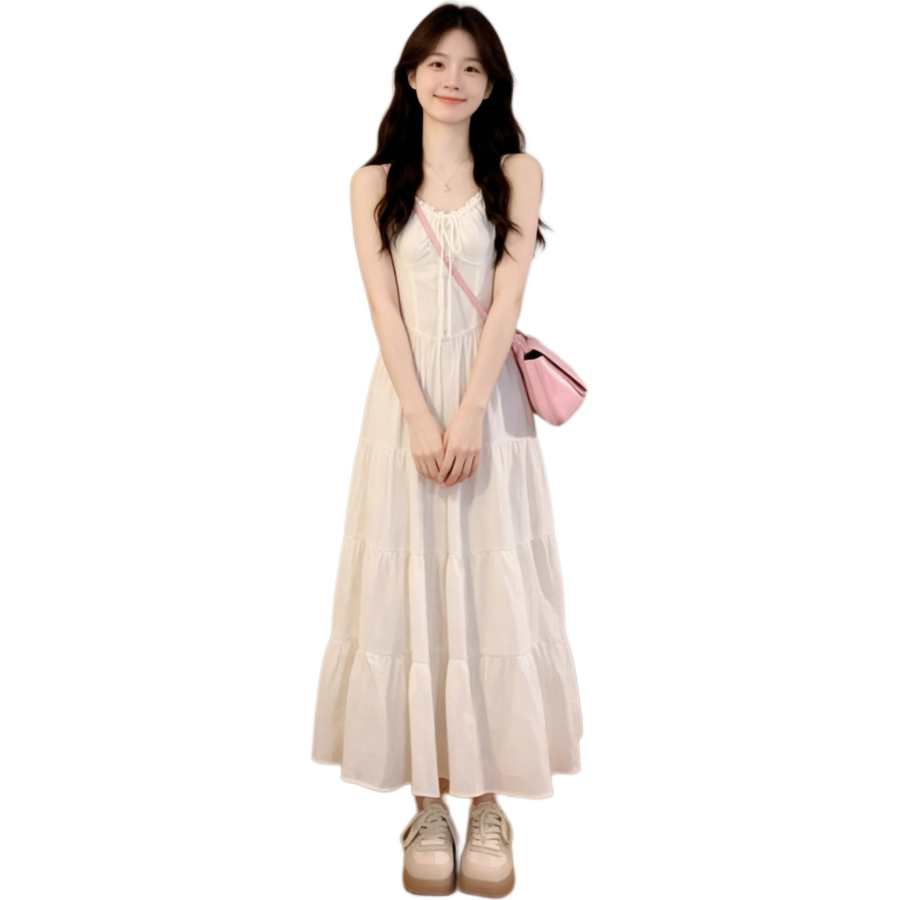 JBBCN Slip Dresses Women's White V Neck Thin Long