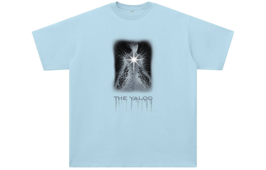YALU T Shirts Unisex Misty Blue Crew Neck Moderate Straight Fit
