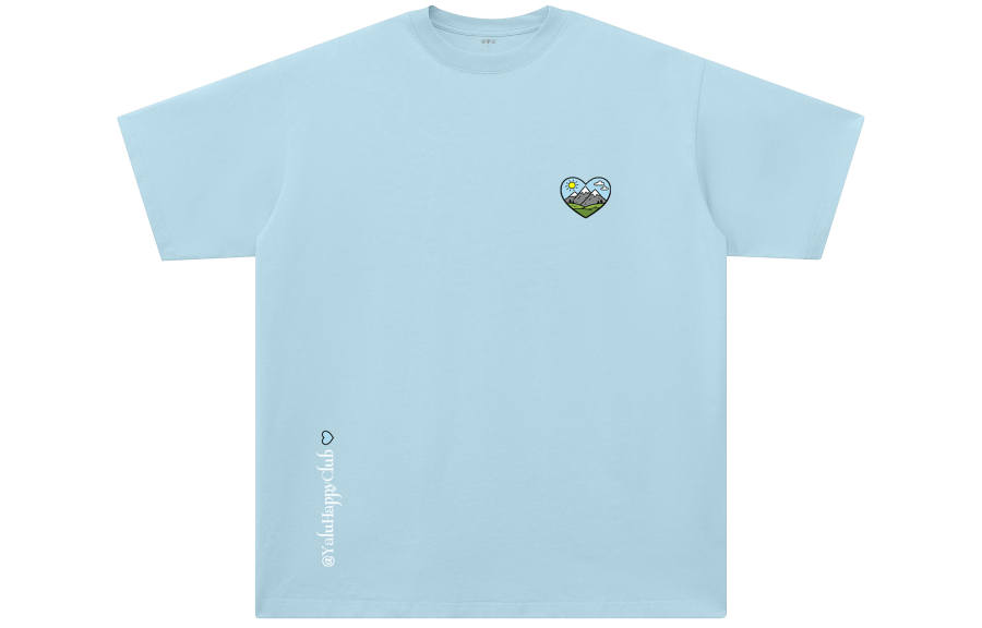 YALU T Shirts Unisex Misty Blue Crew Neck Moderate Straight Fit