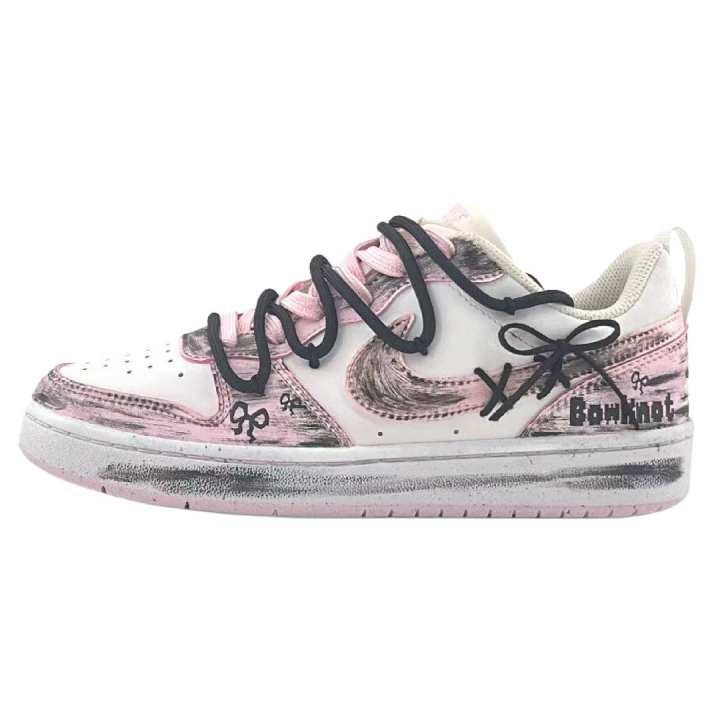 Nike Nike Court Borough Black Pink Bowknot Synthetic Leather Slip Resistant Abrasion Resistant Low top