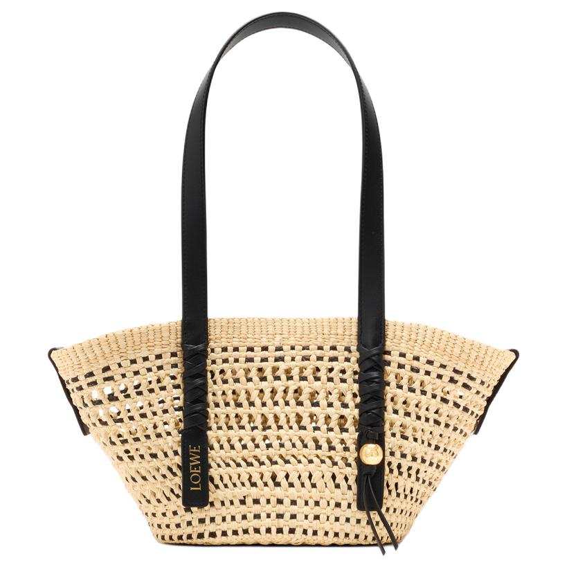 LOEWE Basket Fabric With Cow Leather Shoulder Bag Small Women's Light Khaki & Black