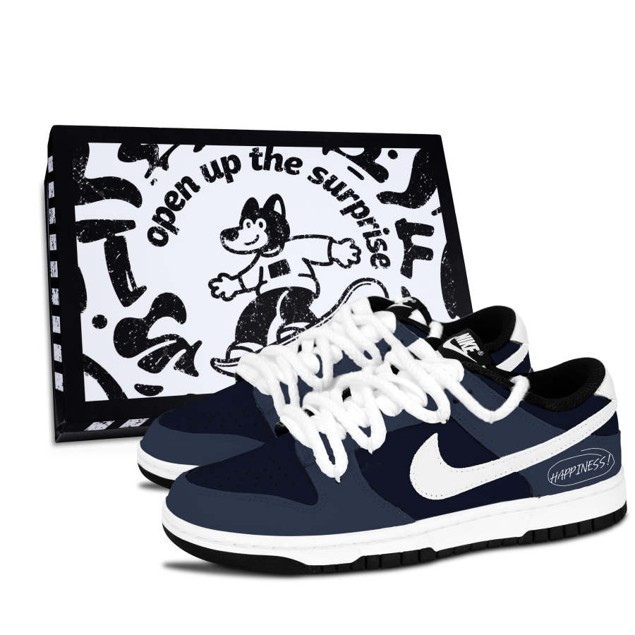 Nike Nike Dunk Black White Panda, Navy Blue Lucky Heal Leather Low top Skateboard Shoes Unisex Dark Blue