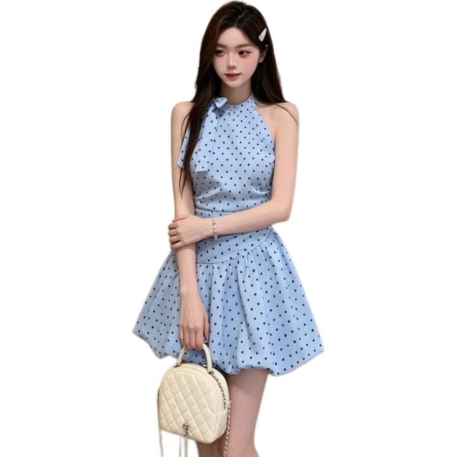 JBBCN JBBCN Sleeveless Dresses Women's Blue Stand Collar Thin Short