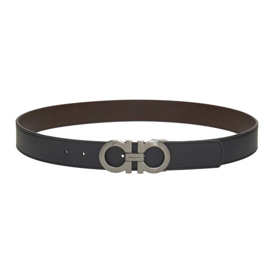 Ferragamo FERRAGAMO Cow Leather Belts Men's Black/Dark Brown Width 4cm