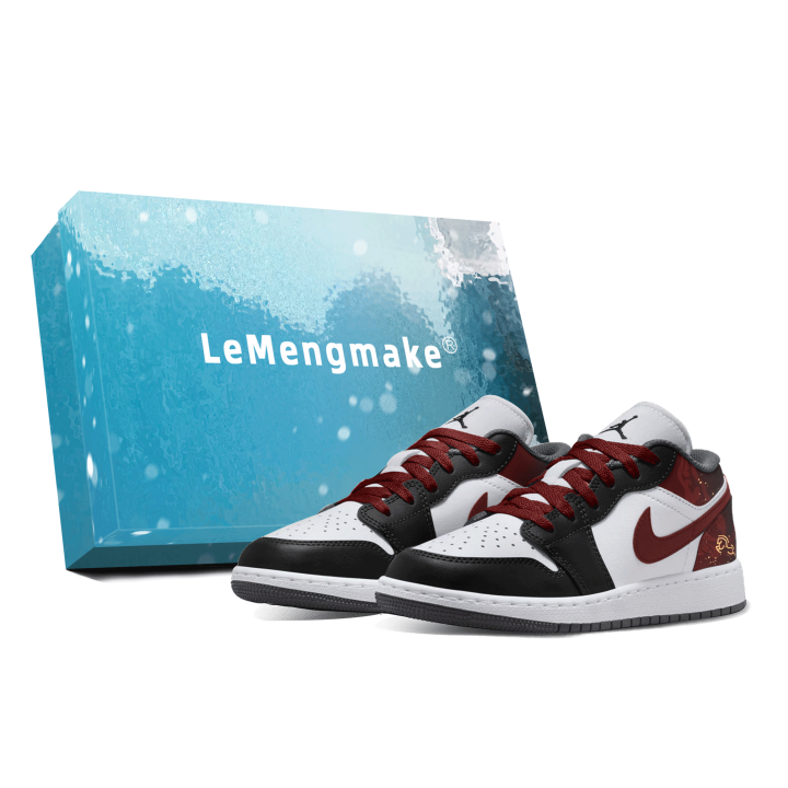 Jordan Jordan Air Jordan 1 Galloping Red Rhythm Abrasion Resistant Low top Children's Basketball Shoes Black Red Unisex
