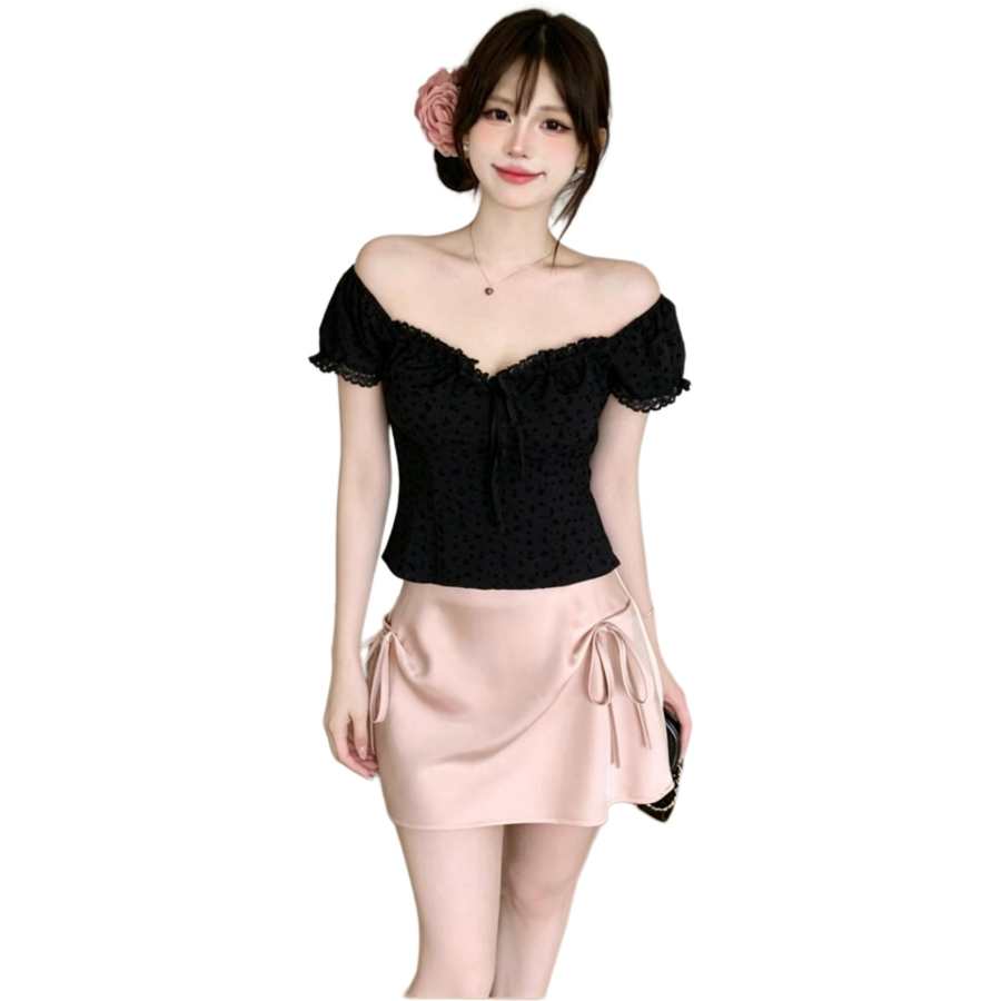 Cotton Gene Two Piece Skirt Sets Women's V Neck Thin Short