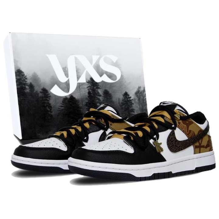 Nike Nike Dunk Coverage Slip Resistant Abrasion Resistant Low top Skateboard Shoes Unisex Black White Brown Anubis