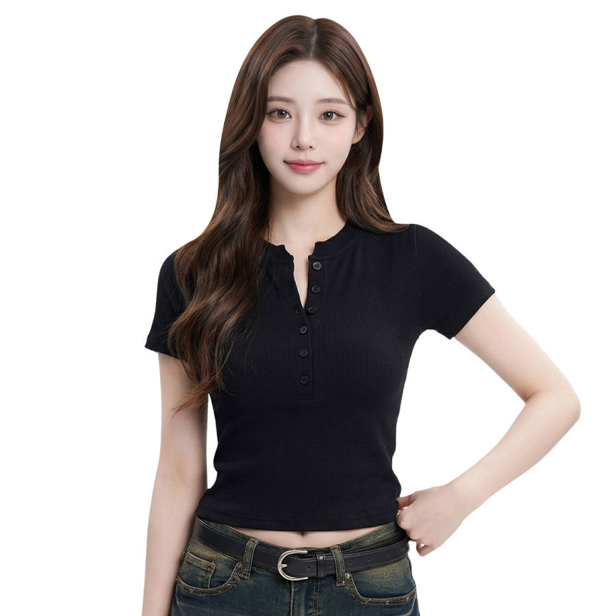 MIIOW T Shirts Women's Half Open Collar Thin Nipped In Waist