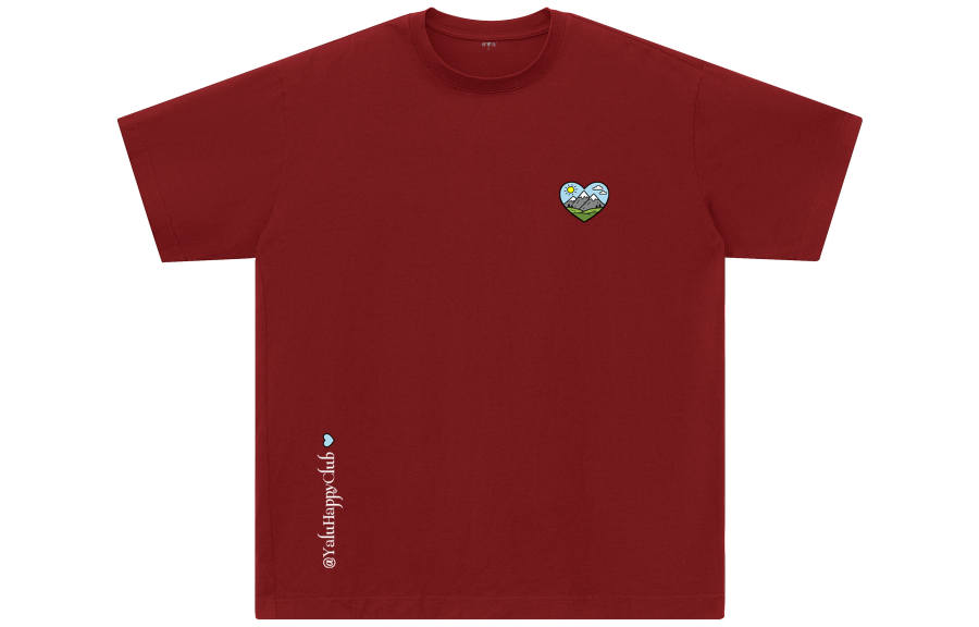 YALU T Shirts Unisex Burgundy Crew Neck Moderate Straight Fit