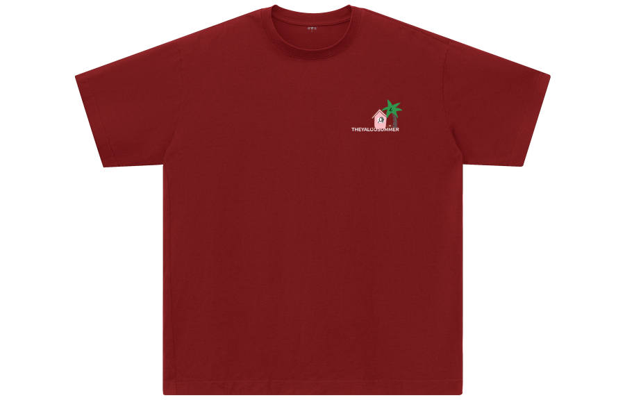 YALU T Shirts Unisex Burgundy Crew Neck Moderate Straight Fit