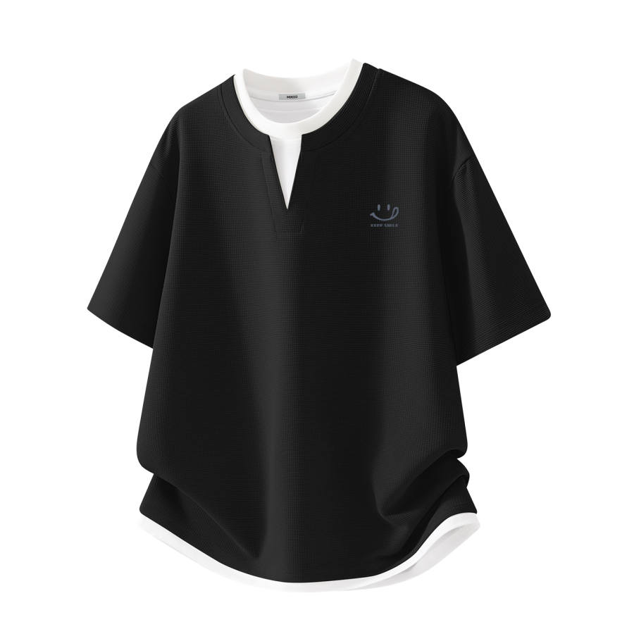 MINISO MINISO T Shirts Unisex V Neck Moderate Mock Two Piece
