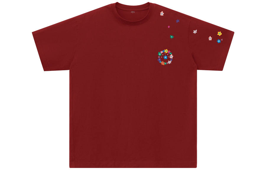 YALU T Shirts Unisex Burgundy Crew Neck Moderate Straight Fit