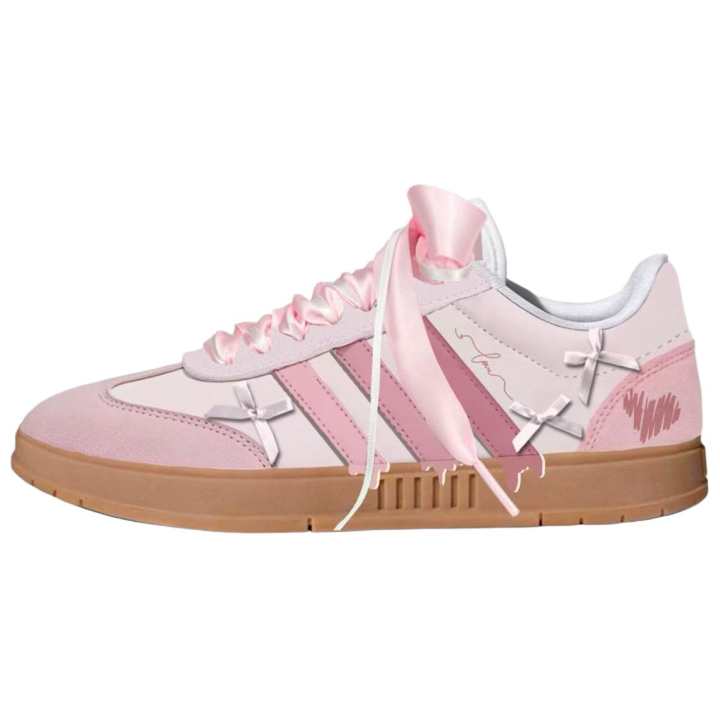 Adidas Adidas Gradas Pink Mist Bowknot Leather Abrasion Resistant Breathable Height Increasing Low top Skateboard Shoes Unisex