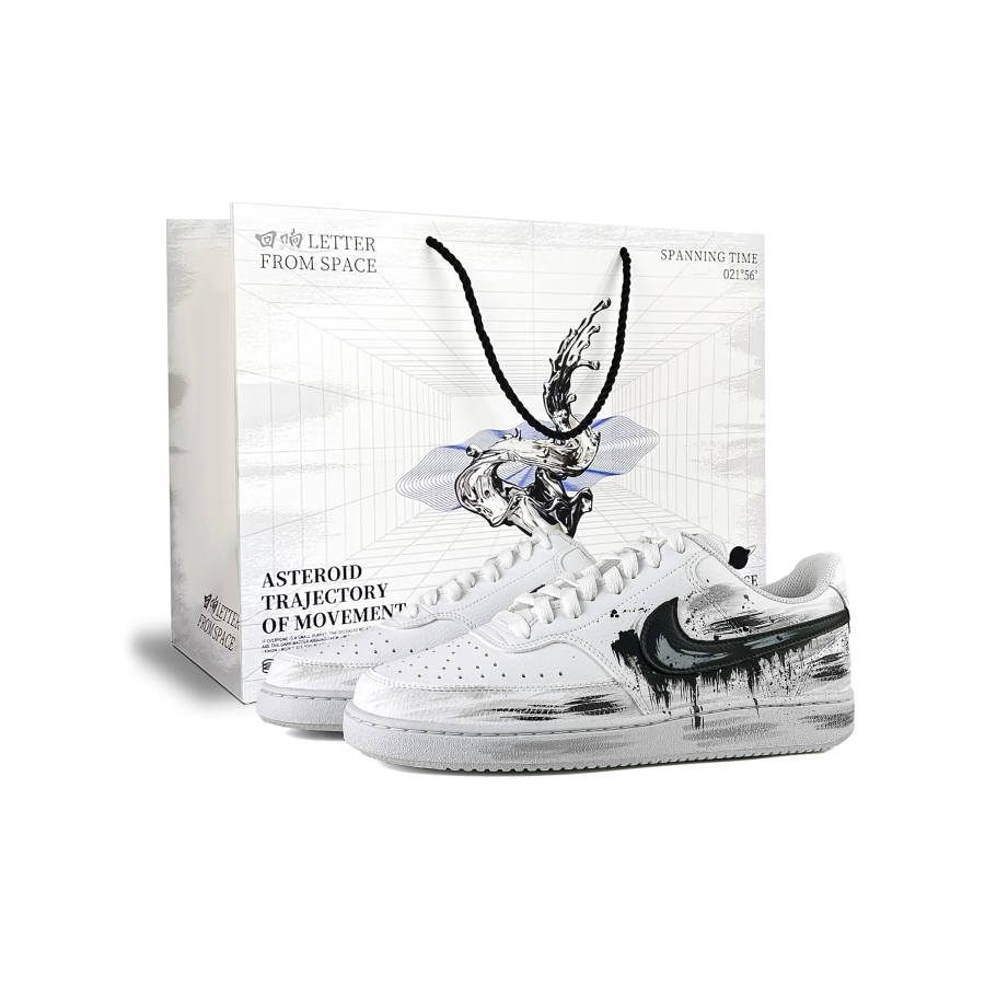 Nike Nike Court Vision Venom, Special Shopping Bag Leather Low top Skateboard Shoes Unisex Black White