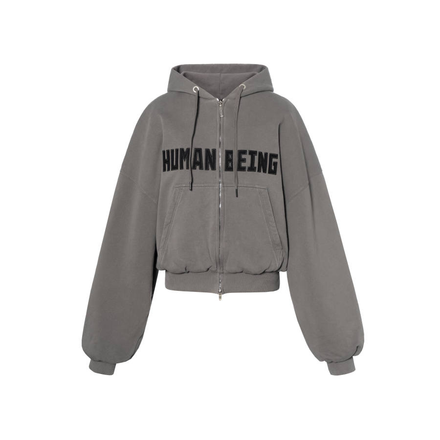 Balenciaga SS25 HUMAN BEING ROUND HOODIE Sweatshirt Loose Fit Men's Dark Gray