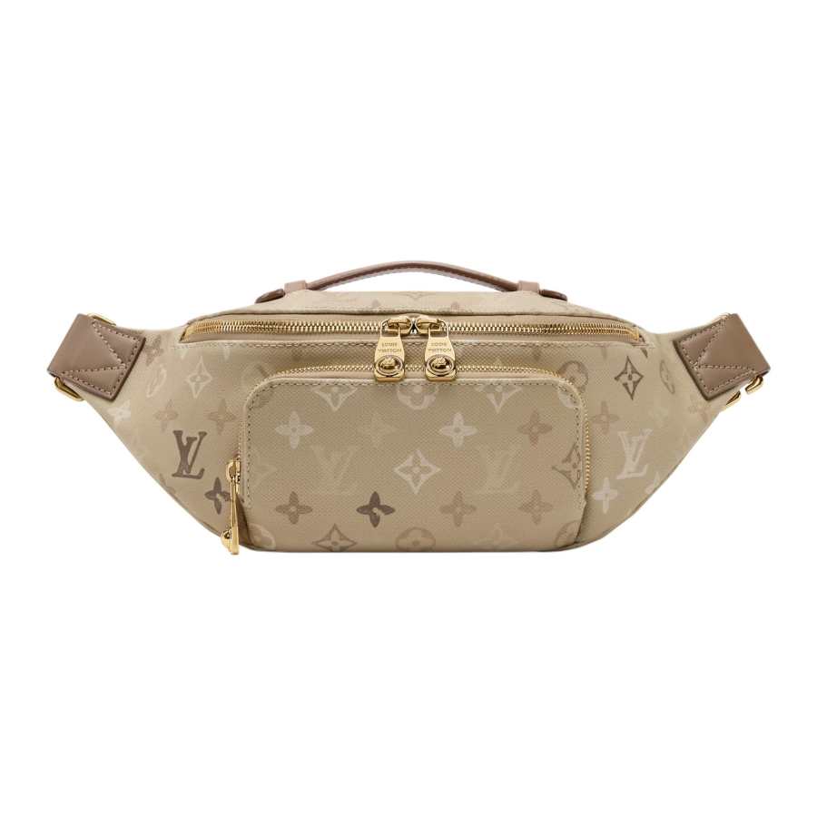 LOUIS VUITTON RUSH Monogram Surplus Coated Canvas Artificial Leather Fanny Pack Men's Sand