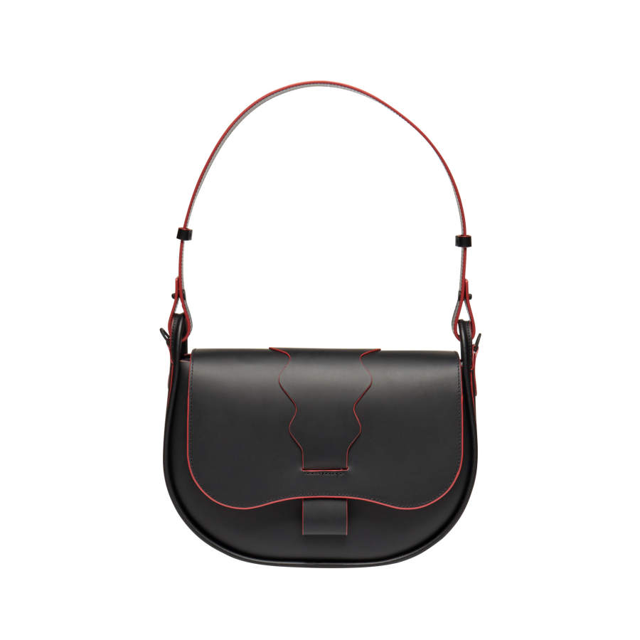 Onitsuka Tiger Split Cow Leather Shoulder Bag Unisex Black/Red