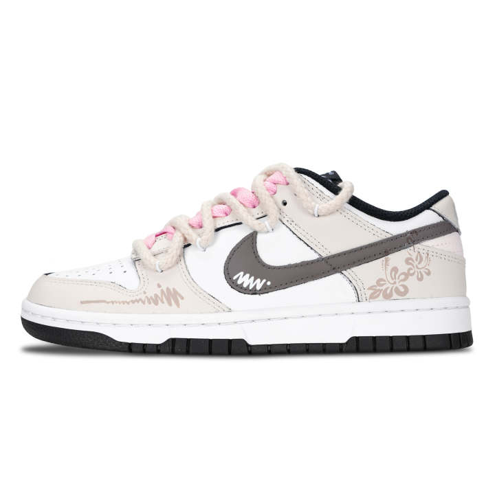 Nike Nike Dunk Black White, Flower Shadow Sweet Hook Leather Low top Skateboard Shoes Unisex Beige