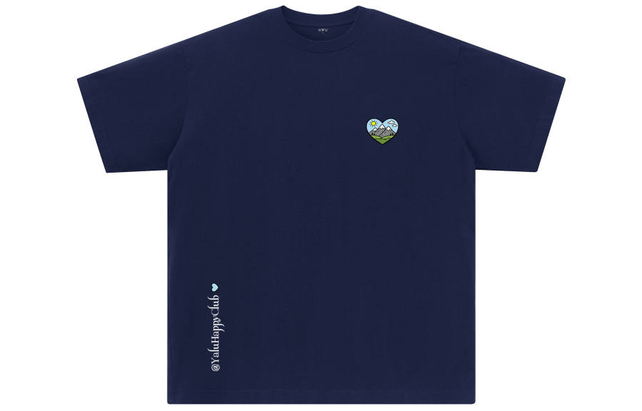 YALU T Shirts Unisex Navy Blue Crew Neck Moderate Straight Fit