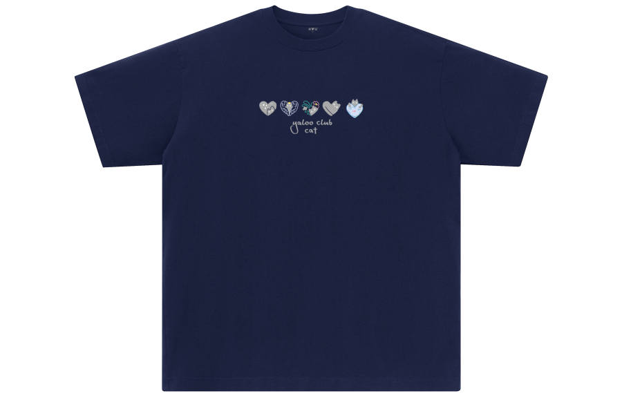 YALU T Shirts Unisex Navy Blue Crew Neck Moderate Straight Fit