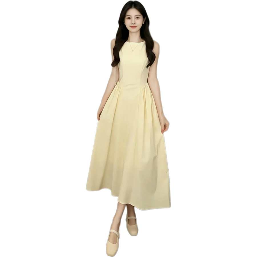 JBBCN Sleeveless Dresses Women's Light Yellow Crew Neck Moderate Long